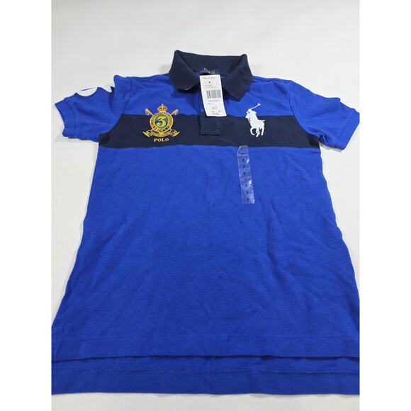 Polo Ralph Lauren Rugby Shirt Boys 7 Big Pony Crest #3 Blue Crest Striped - Picture 1 of 6